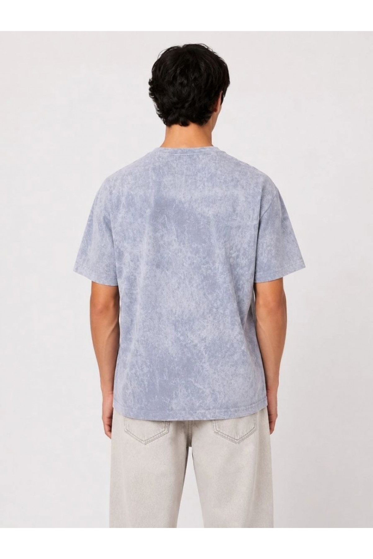 Erkek Yıkamalı Washed Effect Tişört Bisiklet Yaka Sokak Stil Kısa Kol T-Shirt - Gri
