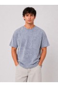 Erkek Yıkamalı Washed Effect Tişört Bisiklet Yaka Sokak Stil Kısa Kol T-Shirt - Gri
