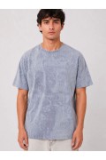 Erkek Yıkamalı Washed Effect Tişört Bisiklet Yaka Sokak Stil Kısa Kol T-Shirt - Gri