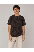 Erkek Yıkamalı Washed Effect Tişört Bisiklet Yaka Sokak Stil Kısa Kol T-Shirt - Füme