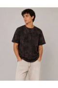 Erkek Yıkamalı Washed Effect Tişört Bisiklet Yaka Sokak Stil Kısa Kol T-Shirt - Füme