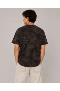 Erkek Yıkamalı Washed Effect Tişört Bisiklet Yaka Sokak Stil Kısa Kol T-Shirt - Füme