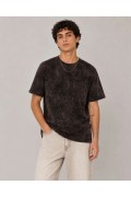 Erkek Yıkamalı Washed Effect Tişört Bisiklet Yaka Sokak Stil Kısa Kol T-Shirt - Füme