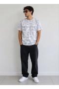 Erkek Batik Desenli Tişört Bisiklet Yaka Kısa Kol Regular Fit T-shirt - Gri