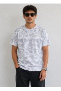 Erkek Batik Desenli Tişört Bisiklet Yaka Kısa Kol Regular Fit T-shirt - Gri