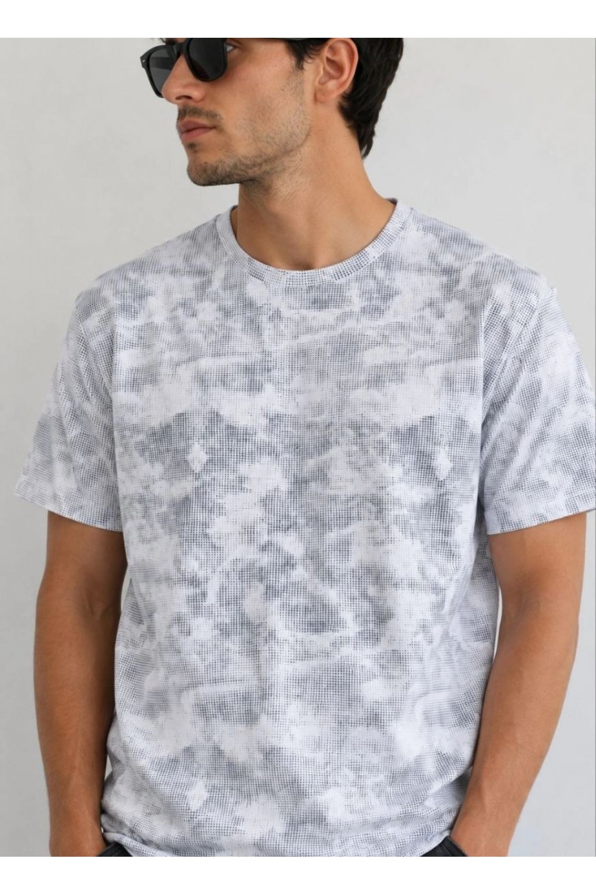Erkek Batik Desenli Tişört Bisiklet Yaka Kısa Kol Regular Fit T-shirt - Gri