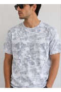 Erkek Batik Desenli Tişört Bisiklet Yaka Kısa Kol Regular Fit T-shirt - Gri
