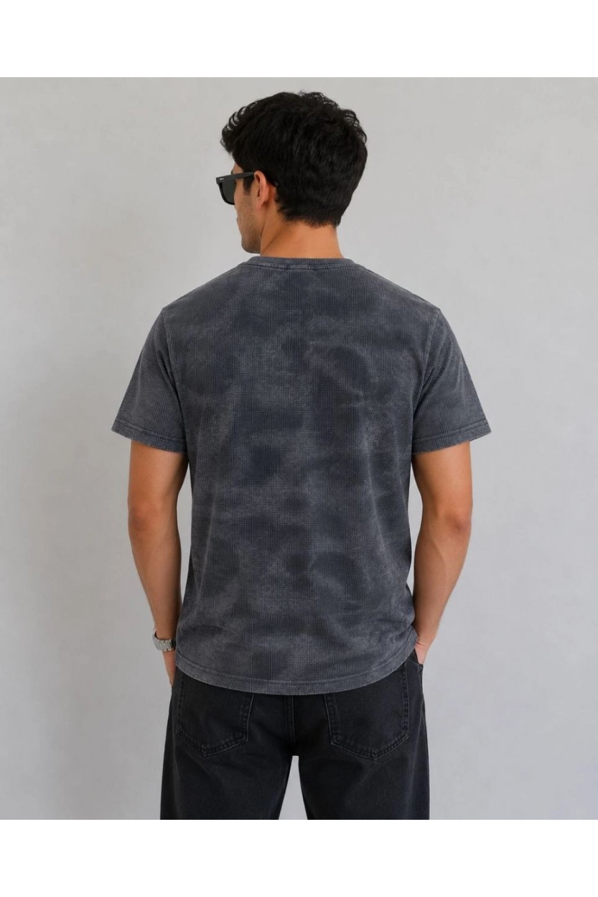 Erkek Batik Desenli Tişört Bisiklet Yaka Kısa Kol Regular Fit T-shirt - Füme
