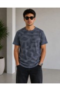 Erkek Batik Desenli Tişört Bisiklet Yaka Kısa Kol Regular Fit T-shirt - Füme