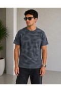 Erkek Batik Desenli Tişört Bisiklet Yaka Kısa Kol Regular Fit T-shirt - Füme