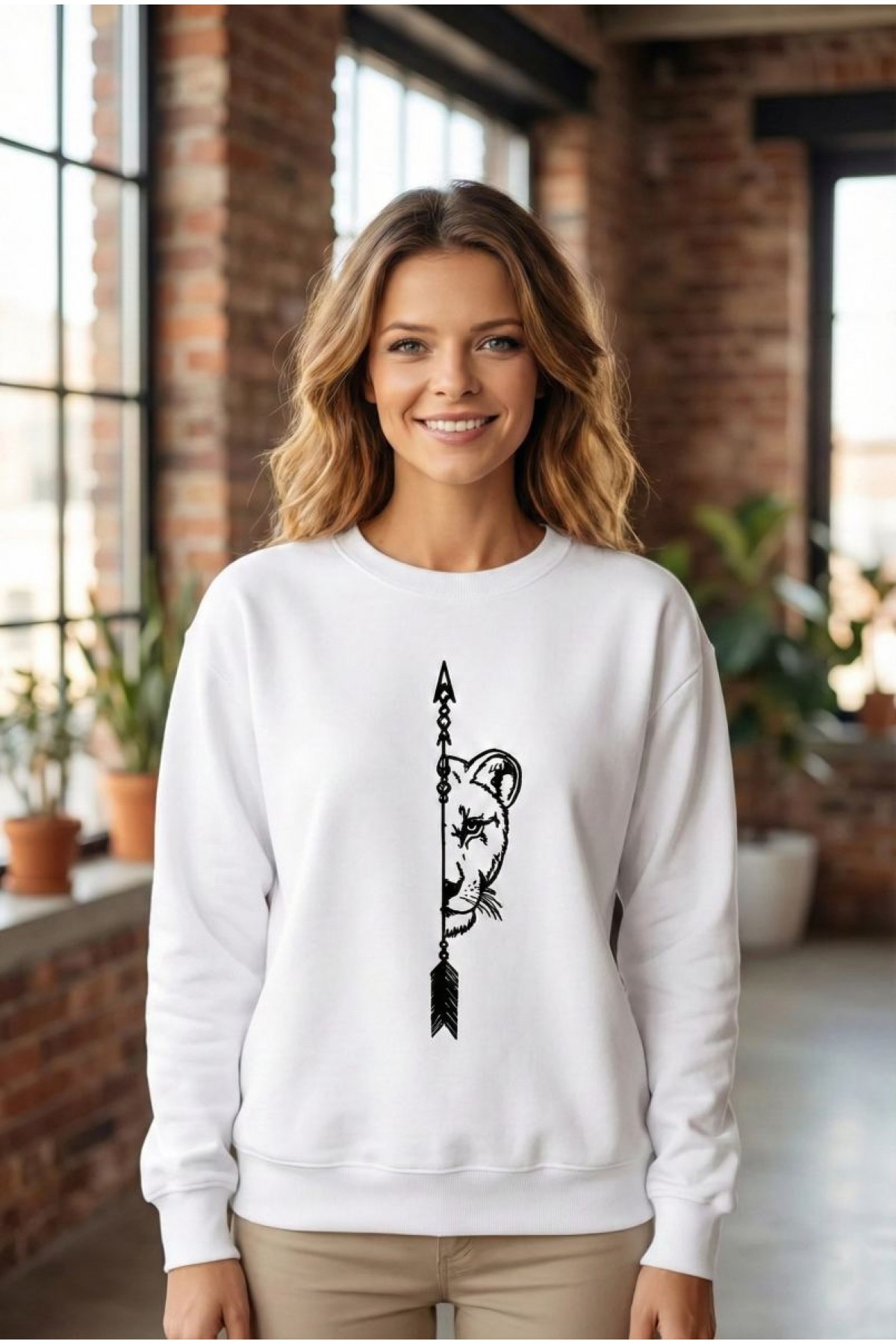 Sevgililer Günü Baskılı Oversize Bisiklet Yaka Sweatshirt - Beyaz