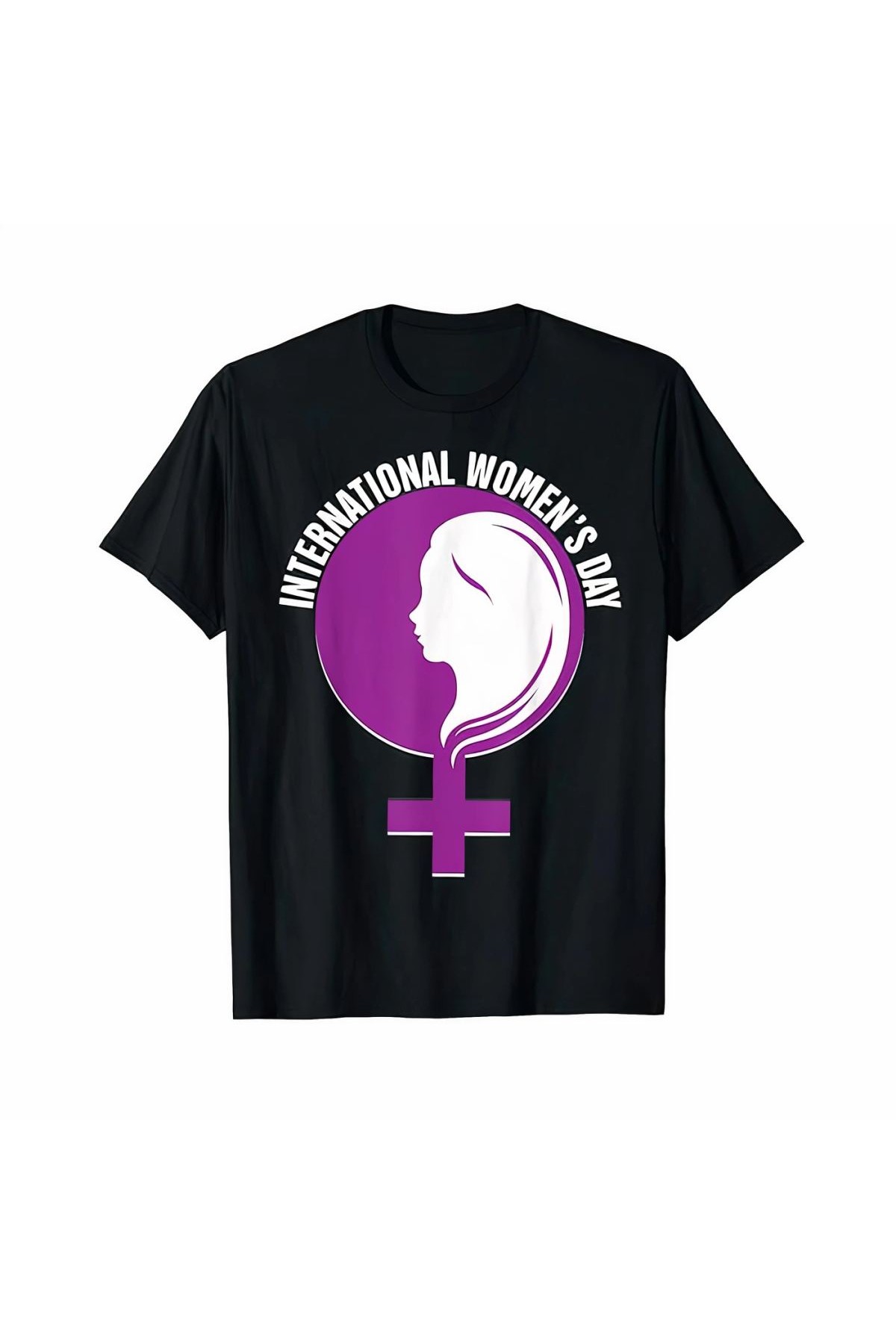 8 Mart Dünya Kadınlar Günü Baskılı Oversize Bisiklet Yaka T-shirt - Siyah