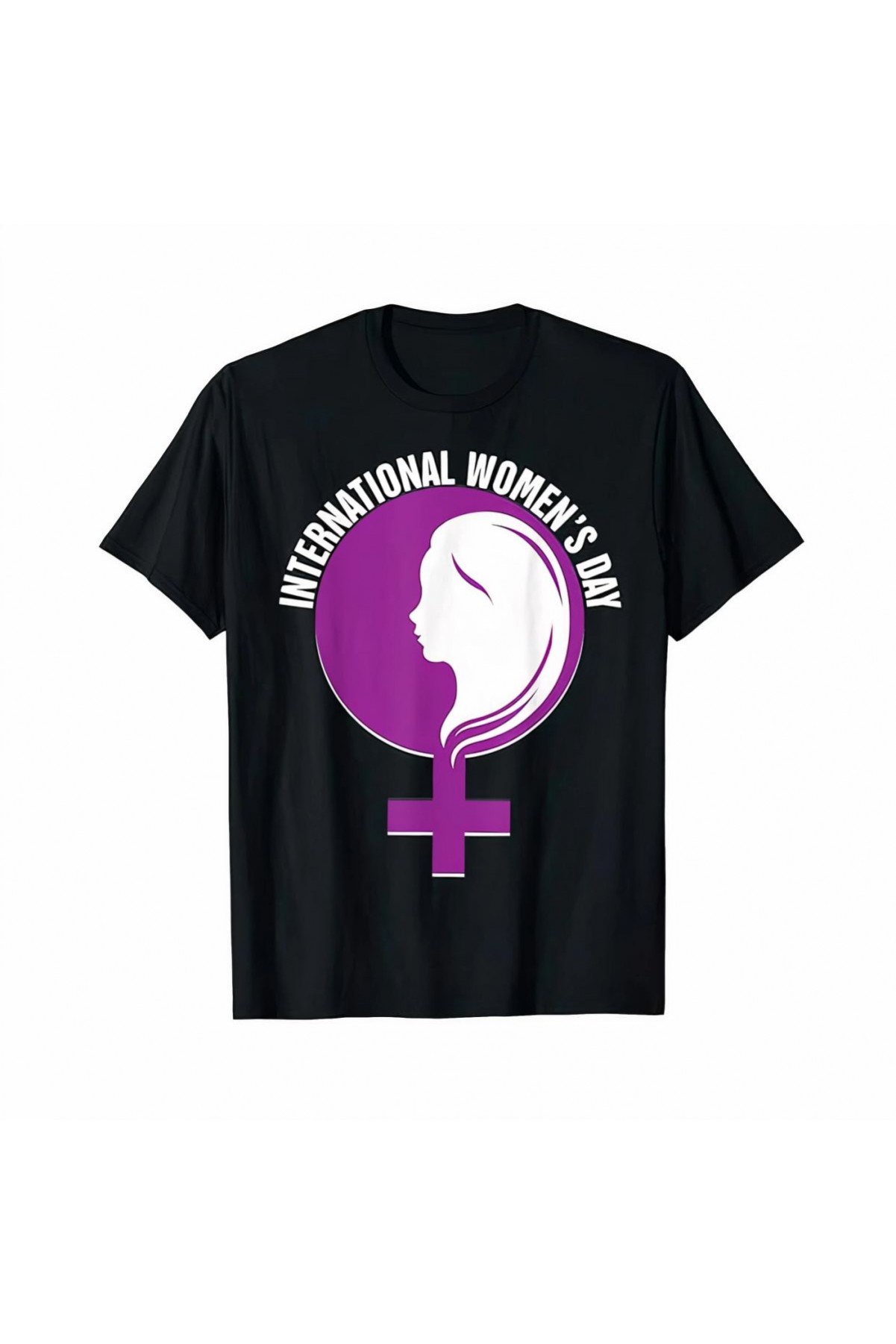8 Mart Dünya Kadınlar Günü Baskılı Oversize Bisiklet Yaka T-shirt - Siyah