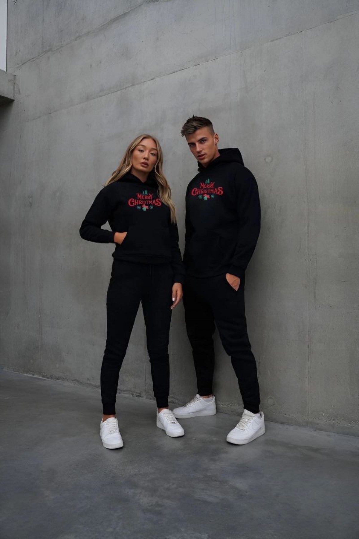 Yılbaşı Merry Christmas Baskılı Oversize Kapüşonlu Sweatshirt Hoodie - Siyah