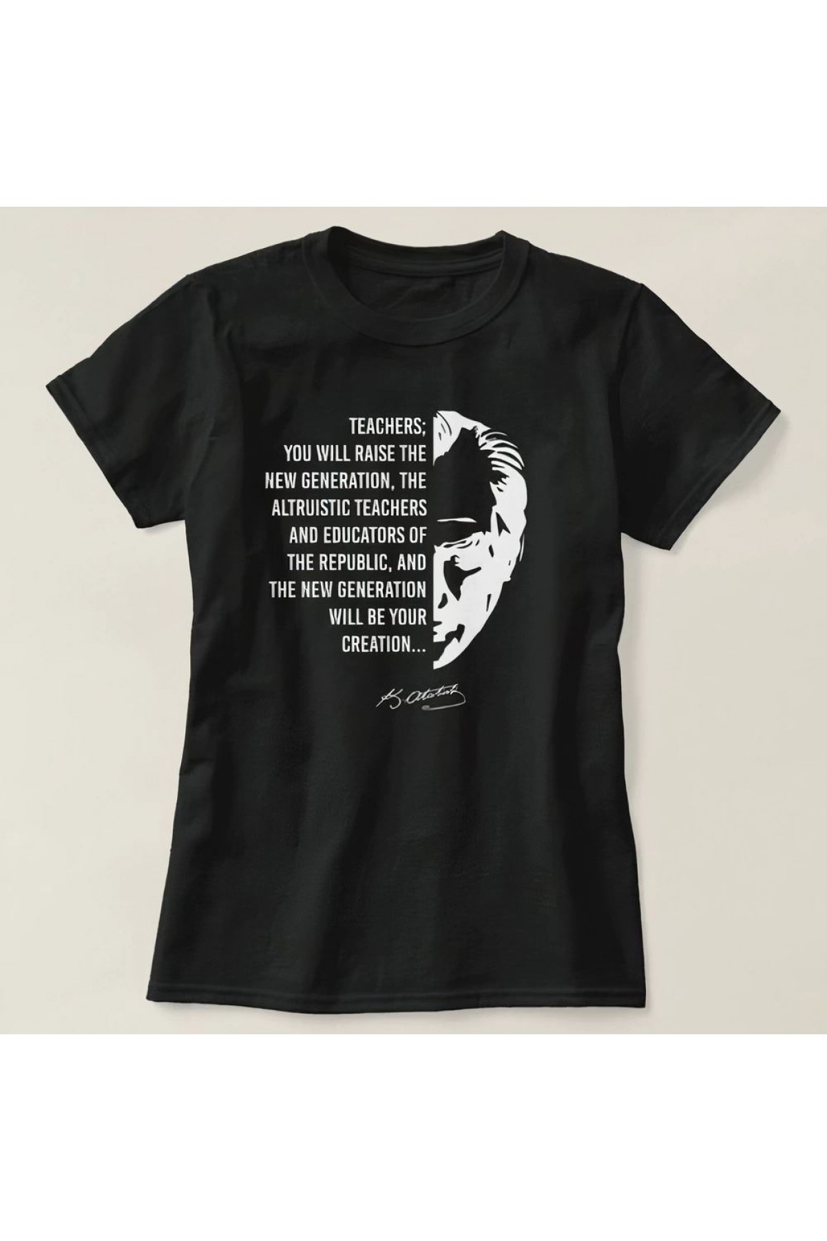 24 Kasım Öğretmenler Günü Temalı Baskılı Bisiklet Yaka T-shirt - Siyah