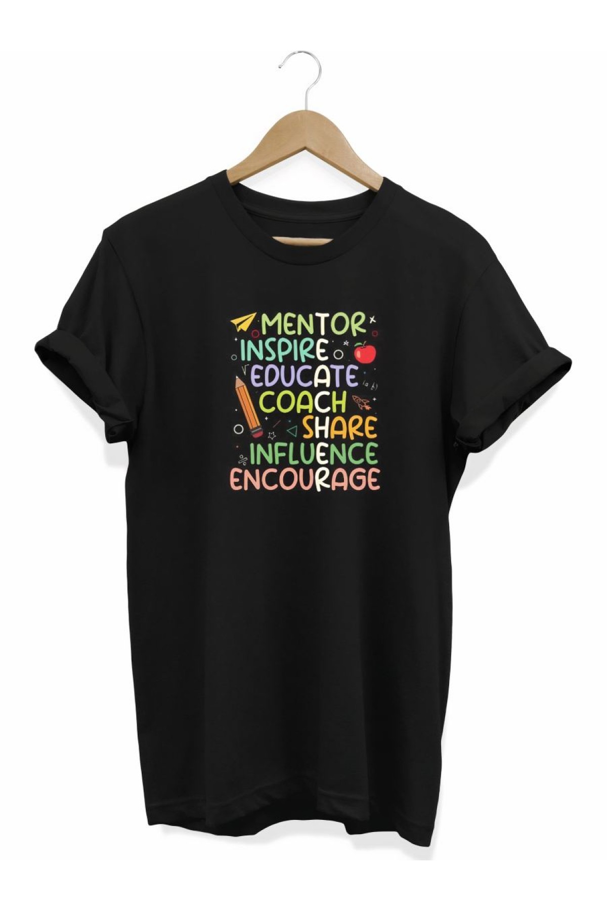 24 Kasım Öğretmenler Günü Hediye Temalı Oversize Bisiklet Yaka T-shirt - Siyah