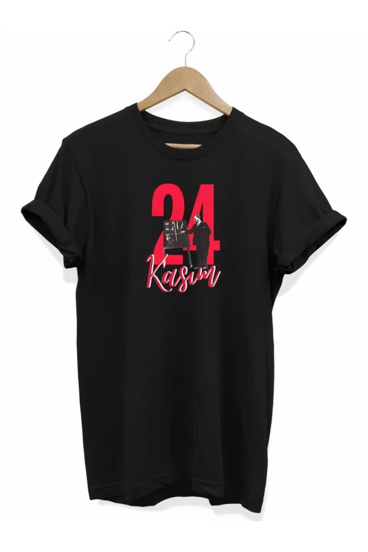 24 Kasım Öğretmenler Günü Öğretmen Hediyesi Baskılı Oversize T-shirt - Siyah