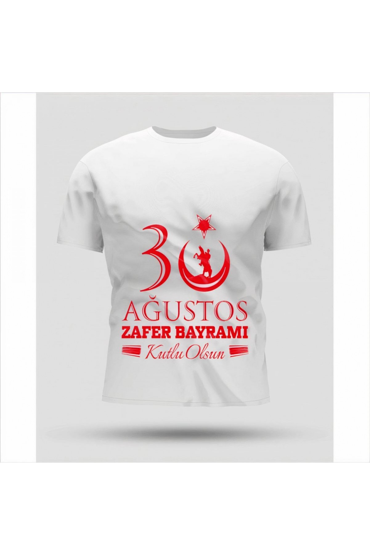 30 Ağustos Zafer Bayramı Baskılı Oversize Bisiklet Yaka T-shirt - Beyaz
