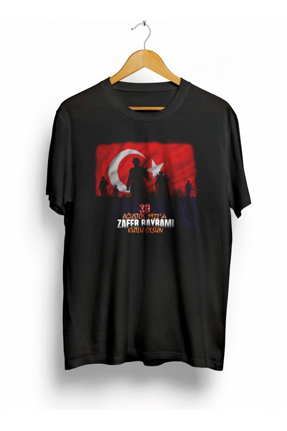 30 Ağustos Zafer Bayramı Atatürk Baskılı Oversize Bisiklet Yaka T-shirt - Siyah