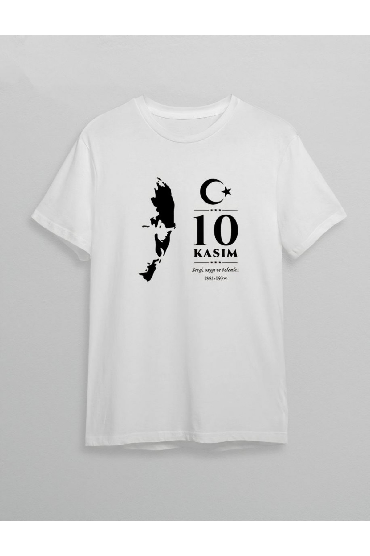 10 Kasım Atatürk Anma Günü Silüet Baskılı Oversize Bisiklet Yaka T-shirt - Beyaz