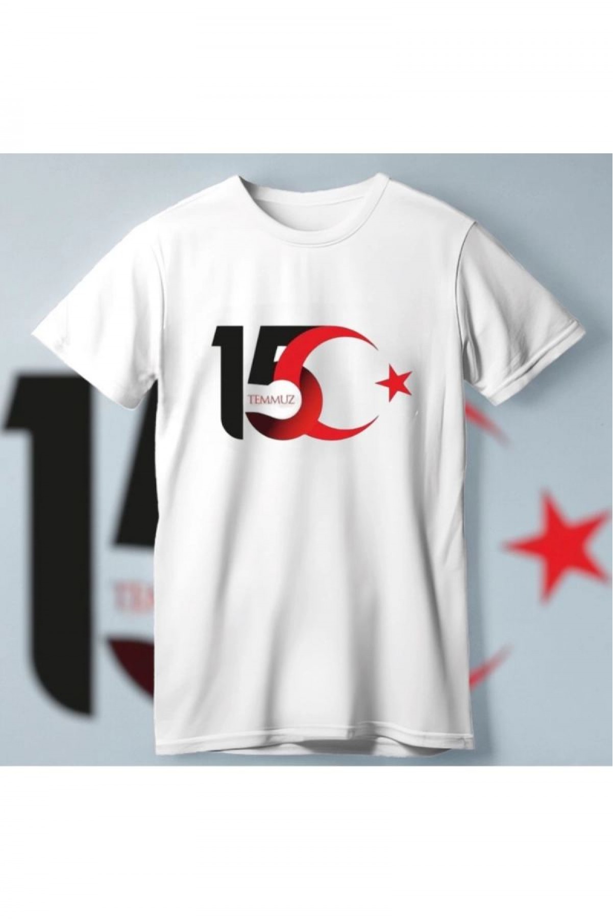 15 Temmuz Demokrasi ve Milli Birlik Günü Ay Yıldız Baskılı T-shirt - Beyaz