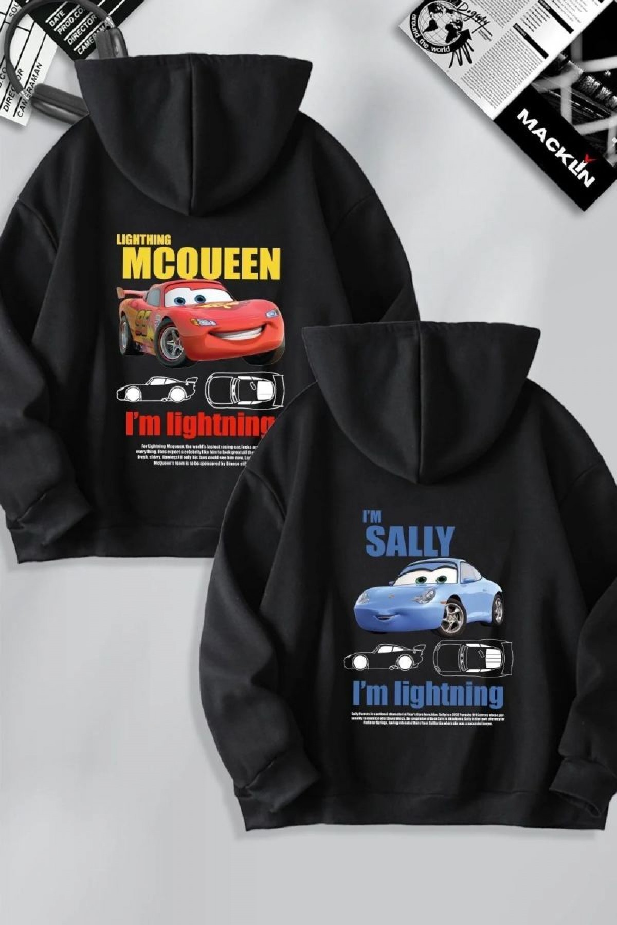 Sevgililer Günü Araba Baskılı Oversize Kapüşonlu Sweatshirt Hoodie - Siyah
