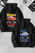 Sevgililer Günü Araba Baskılı Oversize Kapüşonlu Sweatshirt Hoodie - Siyah