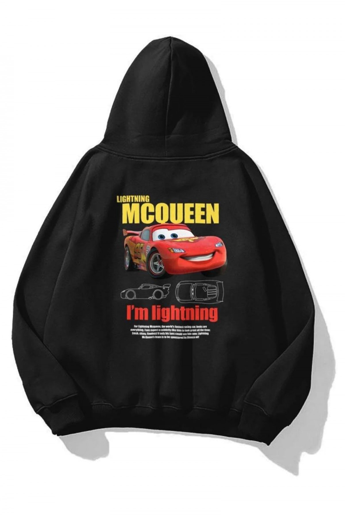 Sevgililer Günü Araba Baskılı Oversize Kapüşonlu Sweatshirt Hoodie - Siyah