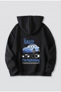 Sevgililer Günü Araba Temalı Baskılı Oversize Kapüşonlu Sweatshirt Hoodie - Siyah