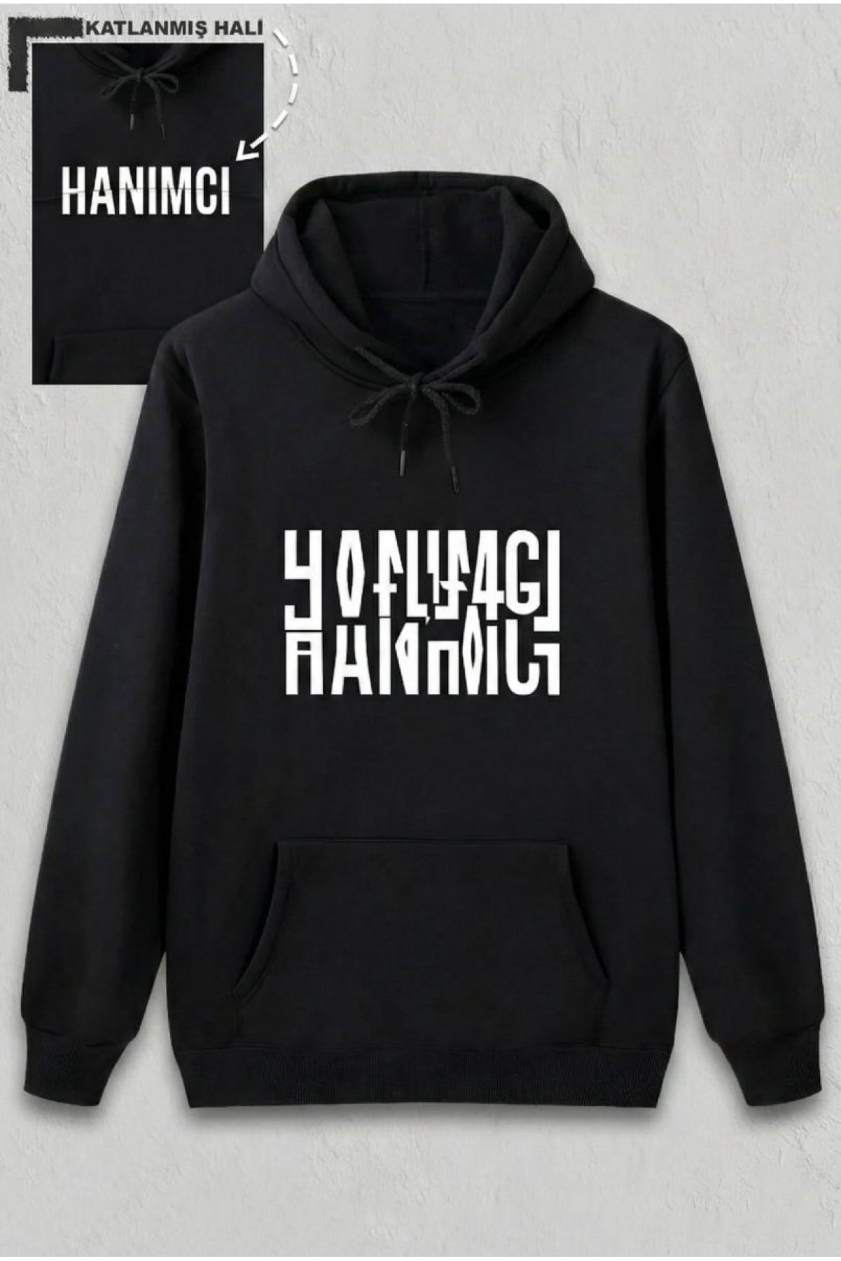 Sevgililer Günü Hanımcı Hediye Baskılı Oversize Kapüşonlu Sweatshirt - Siya