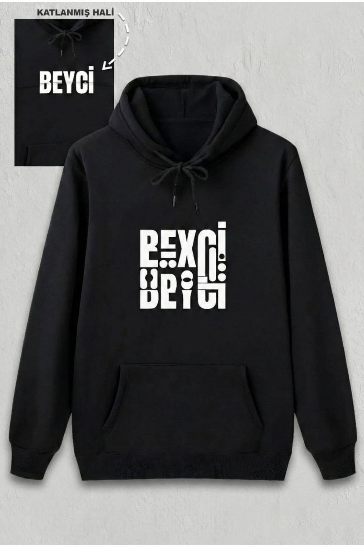 Sevgililer Günü Beyci Hediye Baskılı Oversize Kapüşonlu Sweatshirt - Siyah