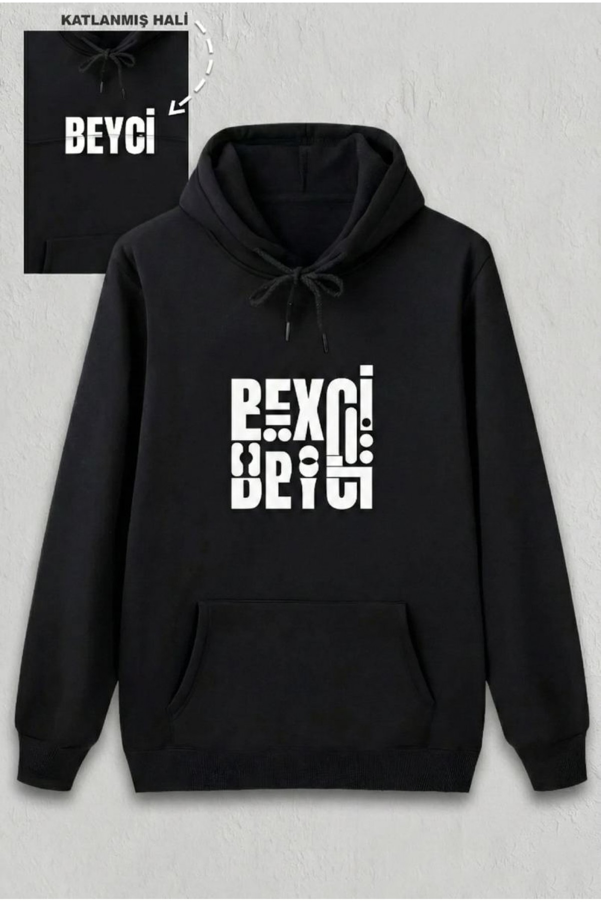 Sevgililer Günü Beyci Hediye Baskılı Oversize Kapüşonlu Sweatshirt - Siyah