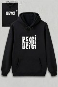 Sevgililer Günü Beyci Hediye Baskılı Oversize Kapüşonlu Sweatshirt - Siyah