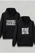 Sevgililer Günü Beyci Hediye Baskılı Oversize Kapüşonlu Sweatshirt - Siyah
