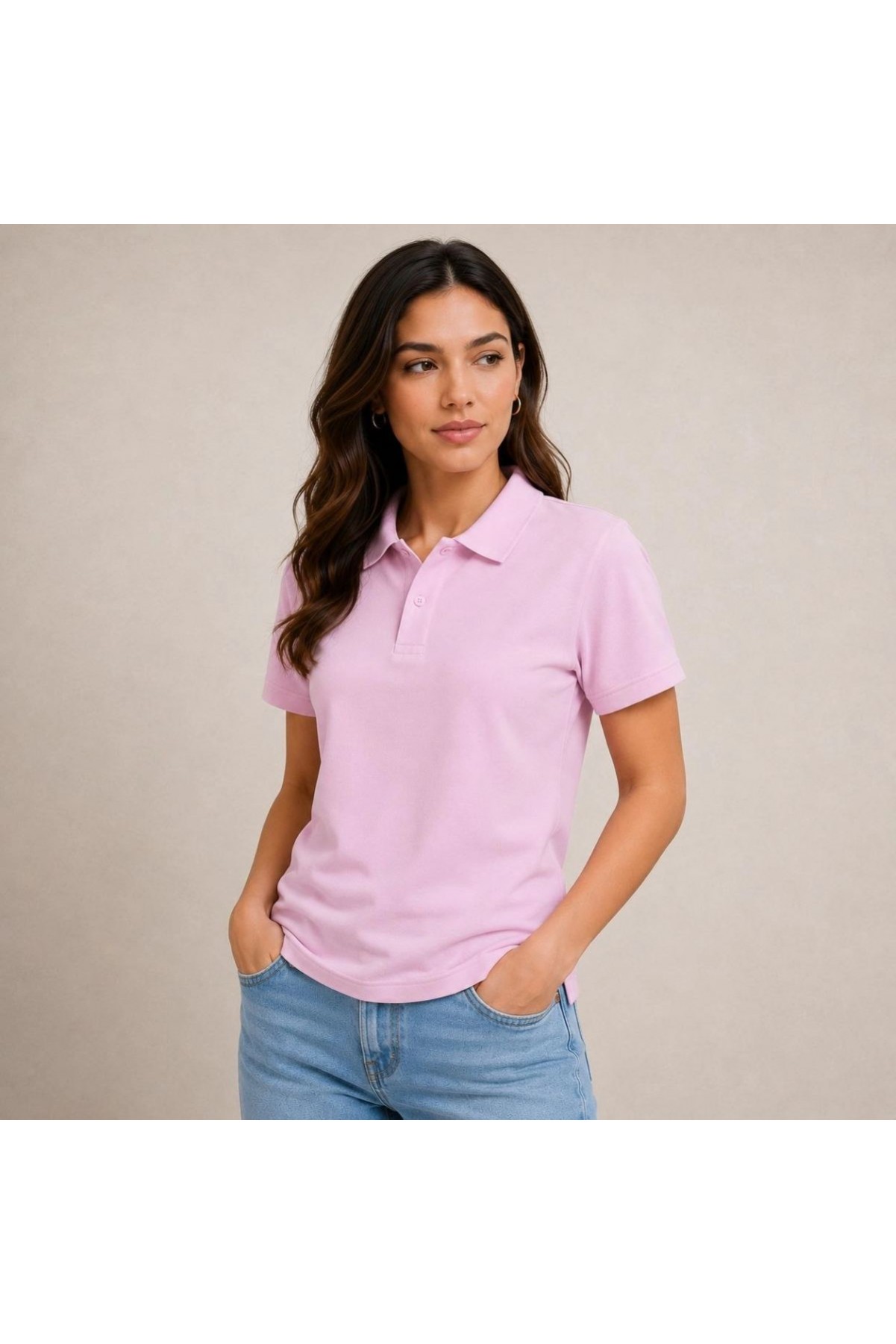 Kadın Polo Yaka Pike Kumaş Düğmeli Basic Tişört Günlük Rahat - Pembe