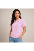 Kadın Polo Yaka Pike Kumaş Düğmeli Basic Tişört Günlük Rahat - Pembe