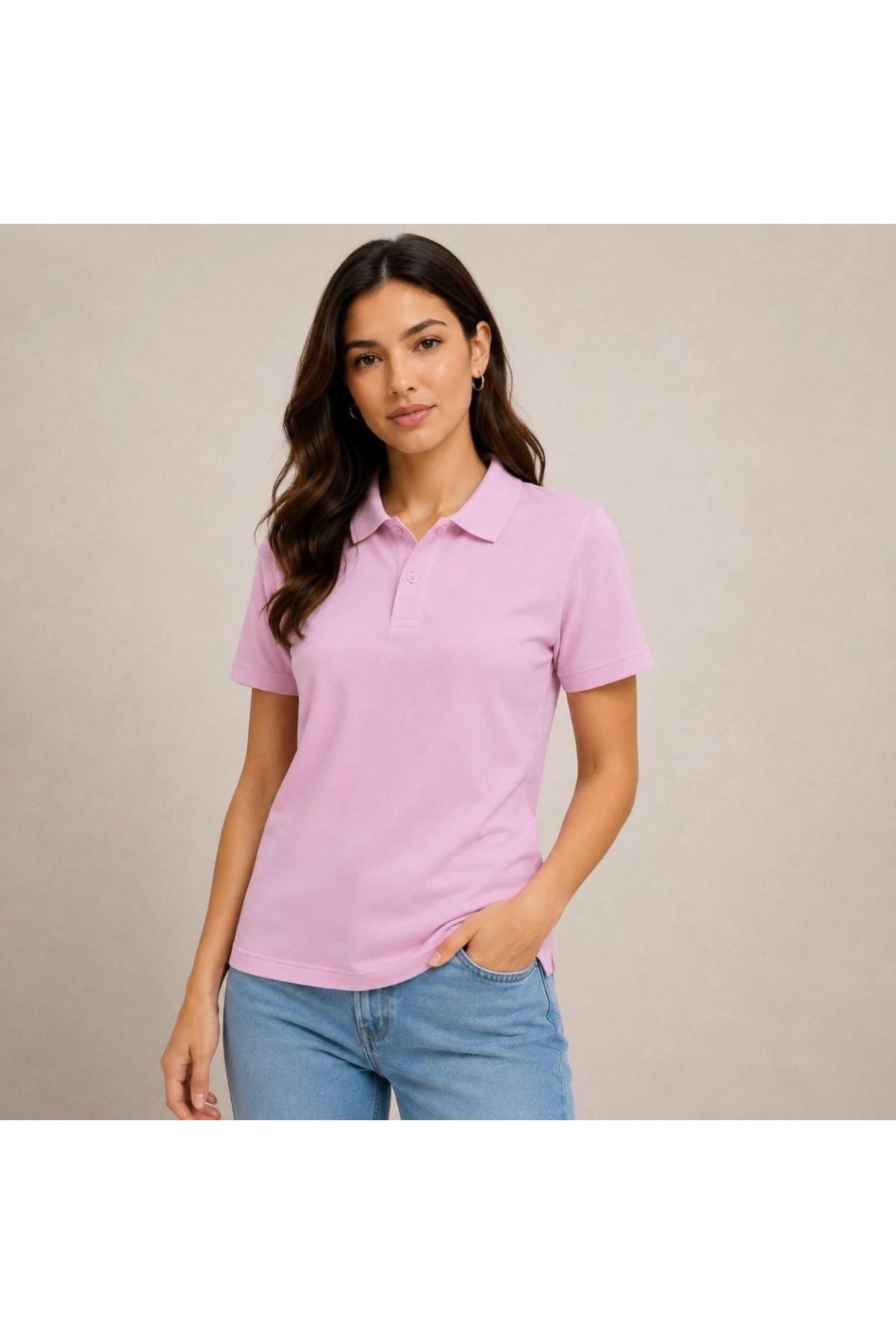 2'li Kadın Polo Yaka Pike Kumaş Düğmeli Basic Tişört Günlük Rahat Kesim - Beyaz, Pembe