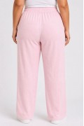 Kadın Battal Beden Bürümcük Kumaş Beli Lastikli Bağcıklı Bol Paça Palazzo Pantolon - Pembe