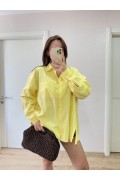Kadın Oversize Pens Detaylı Cepli Yırtmaçlı Rahat Kalıp Poplin Gömlek - Sarı