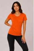 Kadın Basic Bisiklet Yaka Yazlık Slim fit T-Shirt - Pudra Pembe & Turuncu