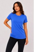 Kadın Basic Bisiklet Yaka Yazlık Slim fit T-Shirt - Mavi & Hardal Sarısı