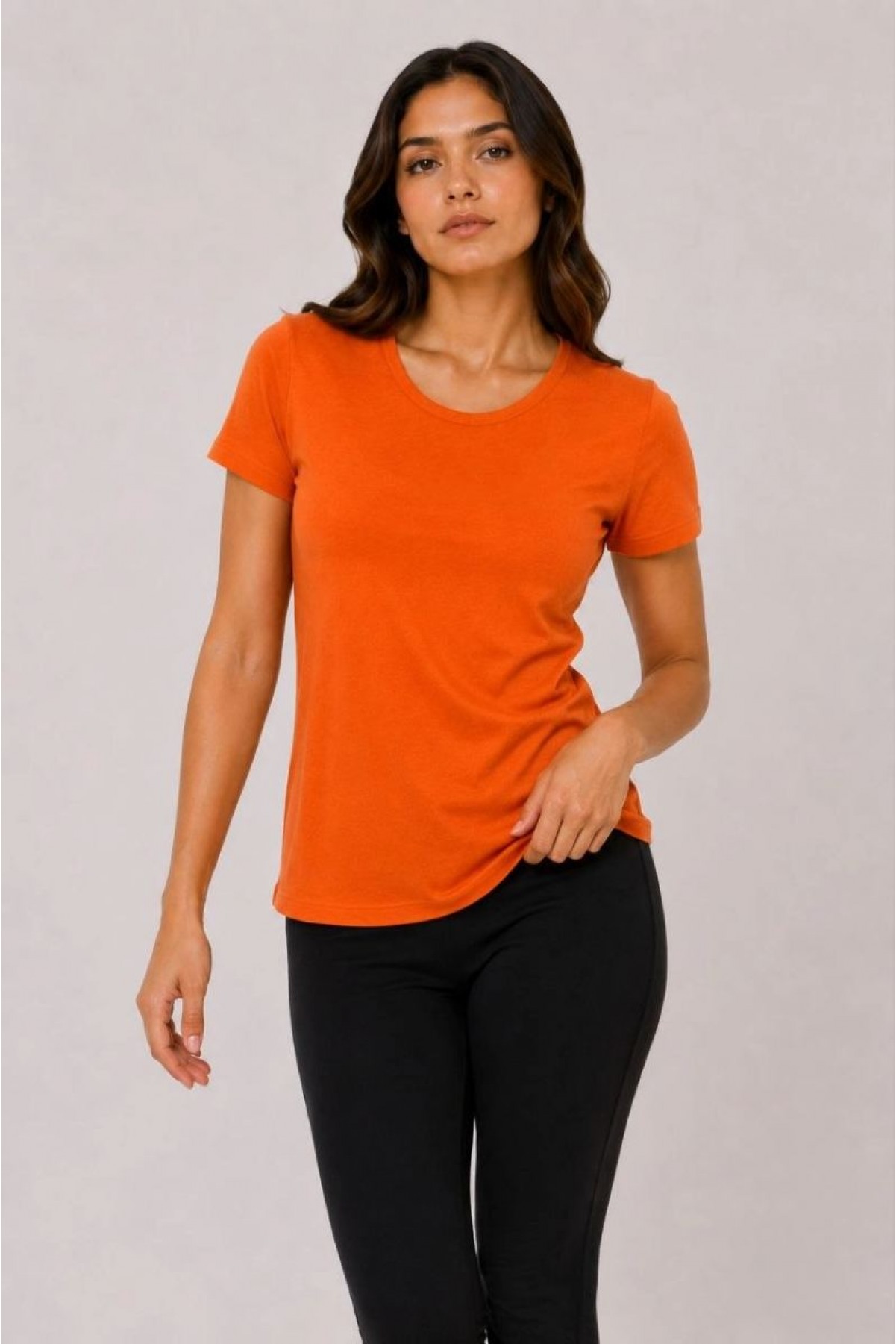 Kadın 3’lü Kısa Kollu Bisiklet Yaka Basic Slim Fit T-Shirt - Kırmızı - Turuncu - Bej