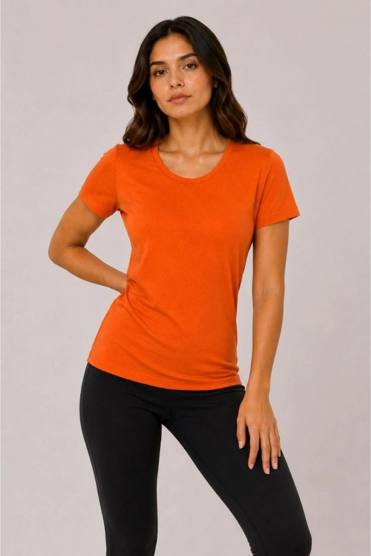 Kadın 3’lü Kısa Kollu Bisiklet Yaka Basic Slim Fit T-Shirt - Kırmızı - Turuncu - Bej