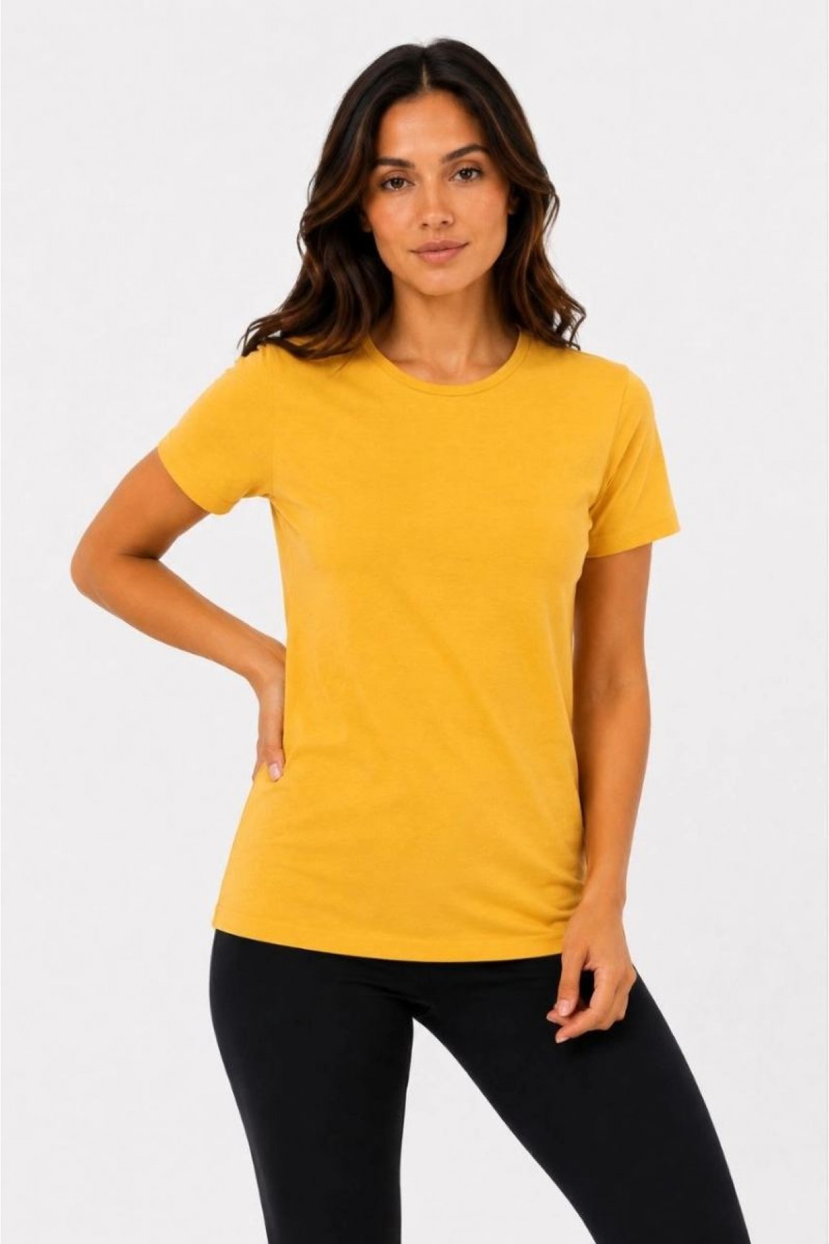 Kadın 3’lü Kısa Kollu Bisiklet Yaka Basic Slim Fit T-Shirt - Mor - Petrol Mavisi - Hardal