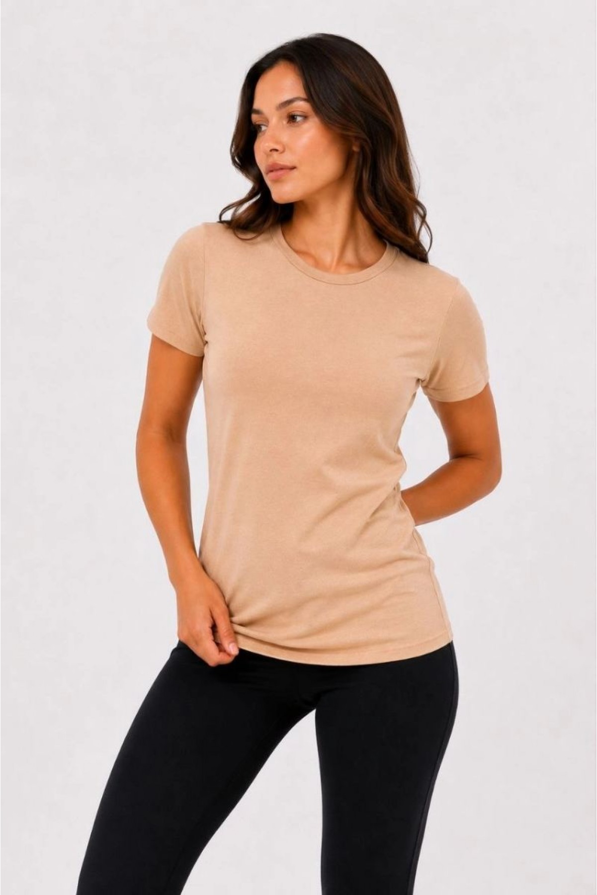 Kadın 3’lü Kısa Kollu Bisiklet Yaka Basic Slim Fit T-Shirt -Petrol Mavisi  - Bej - Mavi
