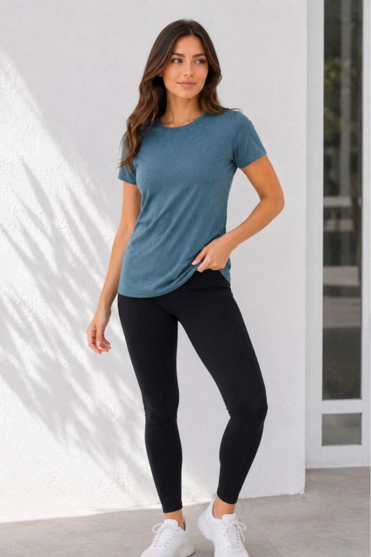 Kadın 3’lü Kısa Kollu Bisiklet Yaka Basic Slim Fit T-Shirt -Petrol Mavisi  - Bej - Mavi