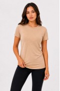 Kadın 3’lü Kısa Kollu Bisiklet Yaka Basic Slim Fit T-Shirt - Pudra Pembe - Mor - Bej