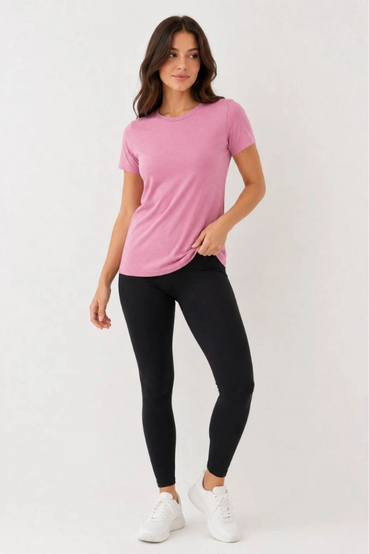 Kadın 3’lü Kısa Kollu Bisiklet Yaka Basic Slim Fit T-Shirt - Pudra Pembe - Mor - Bej