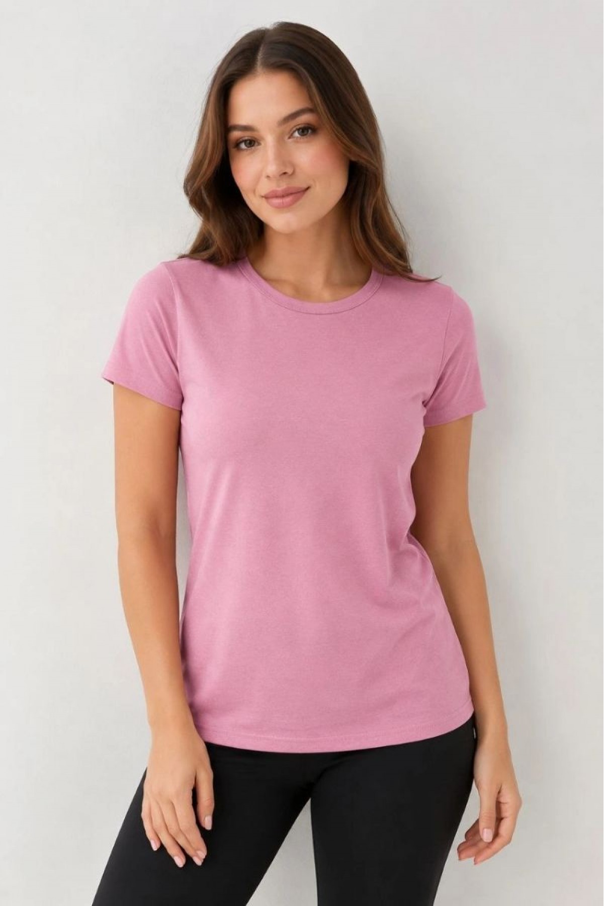 Kadın 3’lü Kısa Kollu Bisiklet Yaka Basic Slim Fit T-Shirt - Pudra Pembe - Mor - Bej
