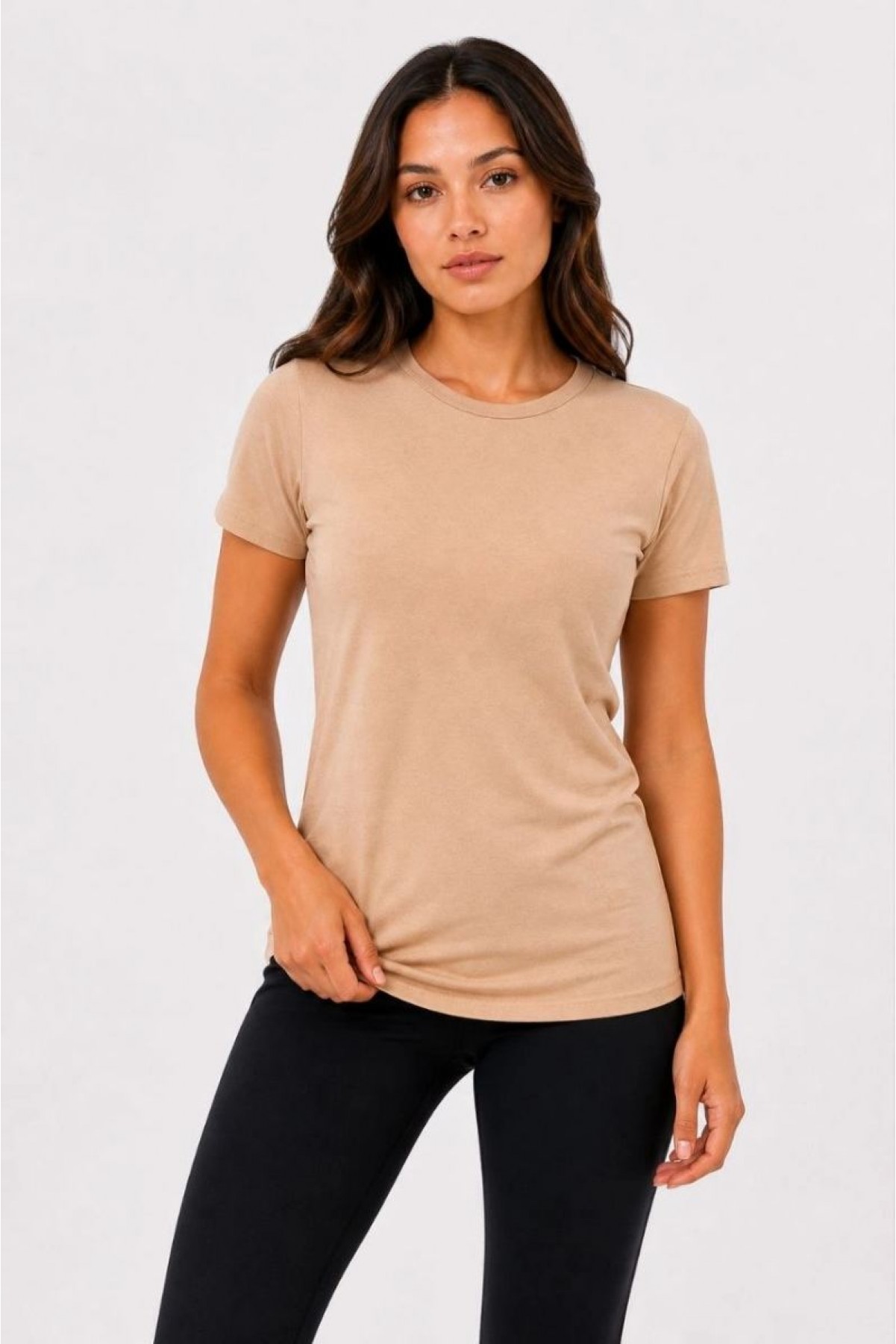 Kadın 3’lü Kısa Kollu Bisiklet Yaka Basic Slim Fit T-Shirt - Turuncu - Bej - Hardal